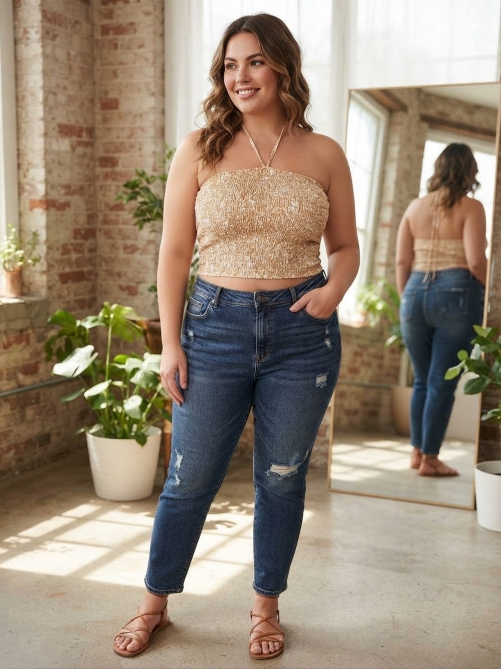 torrid new tags Beige smocked floral cropped Cream Accents halter 3X